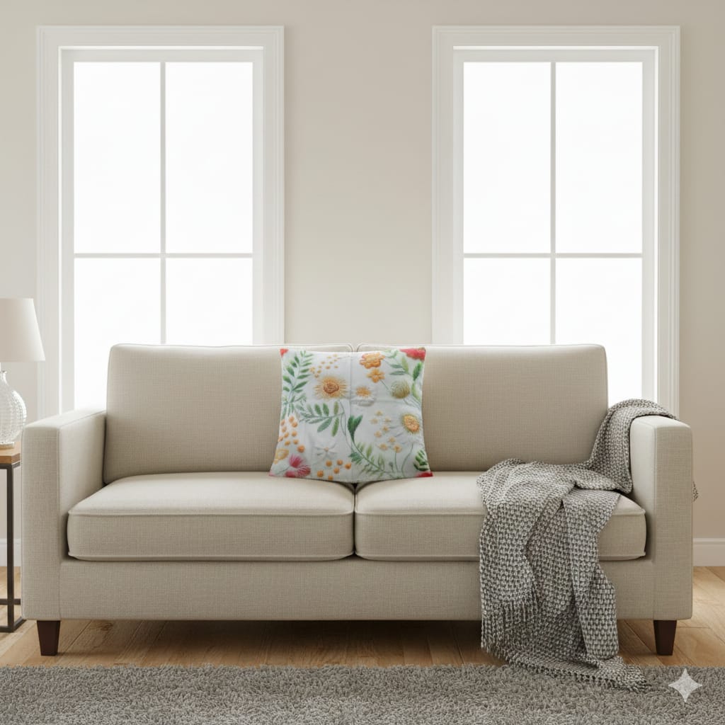 Funda de cojín flores estampadas 45cm x 45cm - Cojines | D' Ensueño