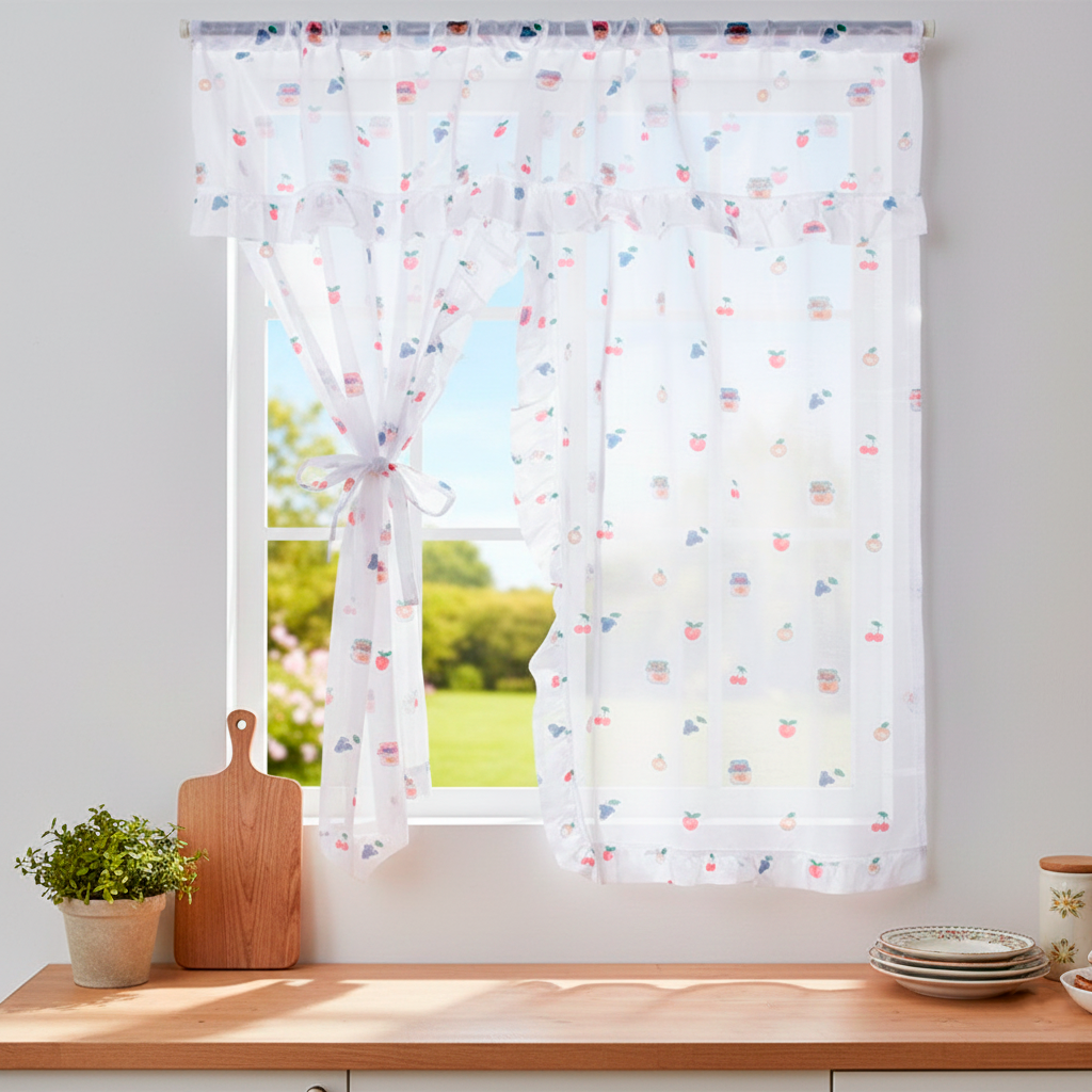 Cortina ventana cocina cereza 150cmx160cm - Cortinas | D' Ensueño