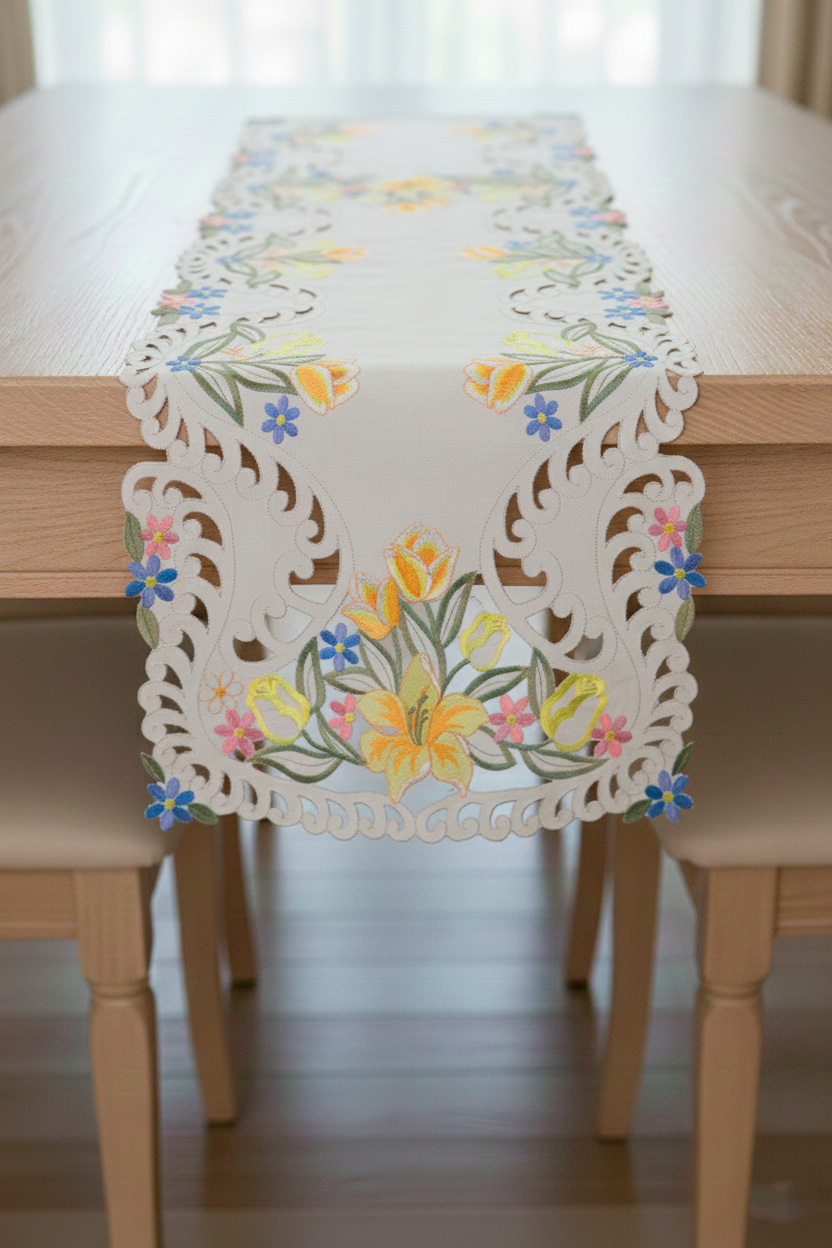 Camino de mesa bordado 8102 40cmx180cm - Mantelería Colombia