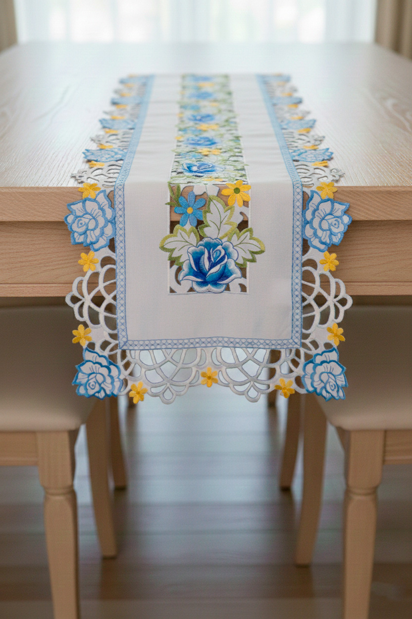 Camino de mesa bordado 8152 40cmx180cm - Mantelería Colombia