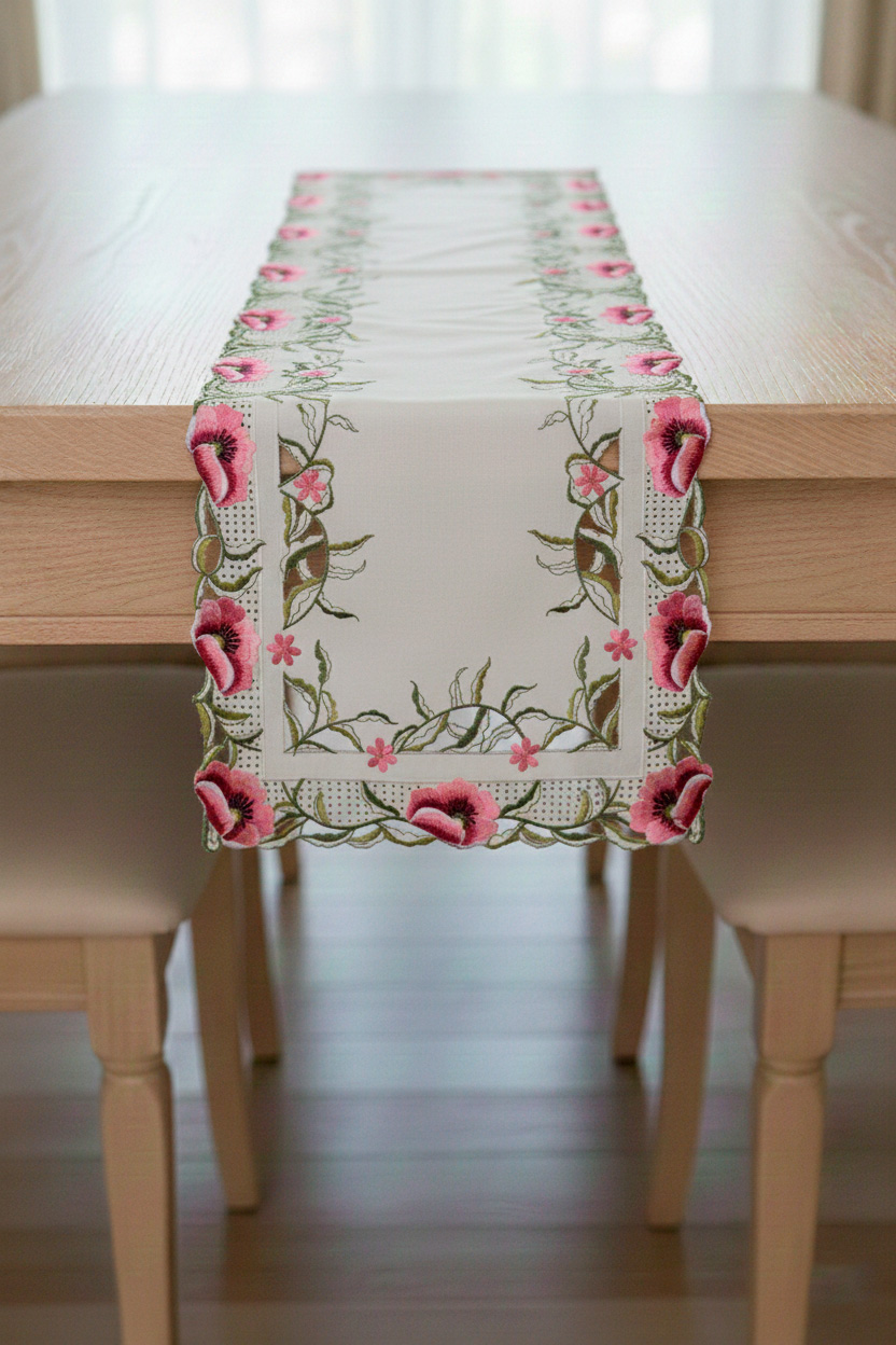 Camino de mesa bordado 8153 40cmx180cm - Mantelería Colombia