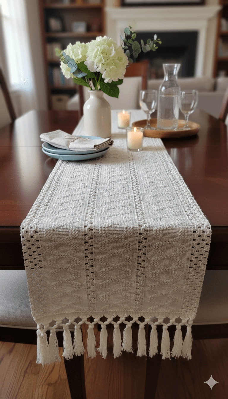 Camino de mesa boho macramé 30cm x 1.15cm - Mantelería | D' Ensueño